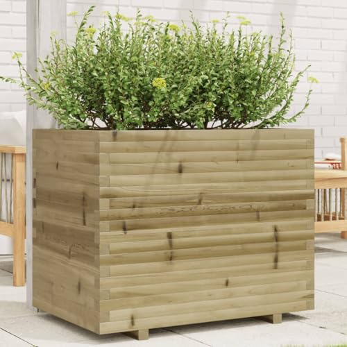 Tonture Fioriera in legno di pino impregnato in autoclave, 90 x 60 x 72,5 cm, con drenaggio, resistente al gelo, per giardino, balcone, terrazza, soggiorno, con irrigazione e sottovaso