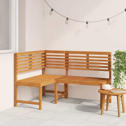 Kaloriko Banco esquinero de 140 cm de madera maciza de acacia con acabado al aceite, resistente a la intemperie, cómodo grupo de asientos con respaldo y reposabrazos para balcón, terraza y exterior