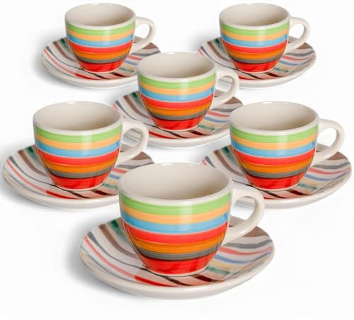 Albalù Set 6 Tazzine Caffè con Piattino in Porcellana Colorate Linea Crazy - Tazzine da Caffè Particolari Moderne Idea Regalo Made in Italy