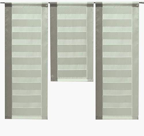 Decocompany Home Design Mini Flächenvorhang Set braun beige 2222 | 3 Teile | Scheibengardine Gesamtbreite 90cm (3x30cm) Höhe 80/60/80cm