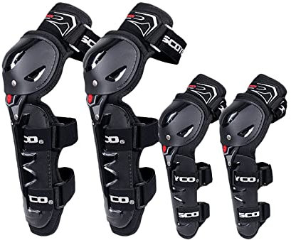 SCOYCO Motorrad-Knie- und Ellenbogenschutz mit PP-Schale, Powersports, Knie- und Schienbeinschutz, sicherer Schutz für Outdoor-Radfahren, Rennsport, Sport, 4-in-1