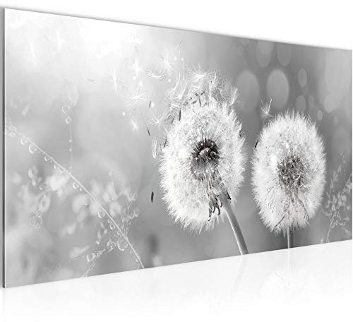 Runa Art Wandbild Pusteblume 1 Teilig 100 x 40 cm Modern Bild auf Vlies Leinwand Natur Wohnzimmer Schlafzimmer Schwarz Weiss 023612c