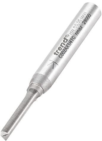 Trend CraftPro Straight Two Flute Router Cutter Bit, 1/4 Inch Shank, 4mm Cut Diameter & 16mm Cut Length, Tungsten Carbide Tipped, C002AX1/4TC