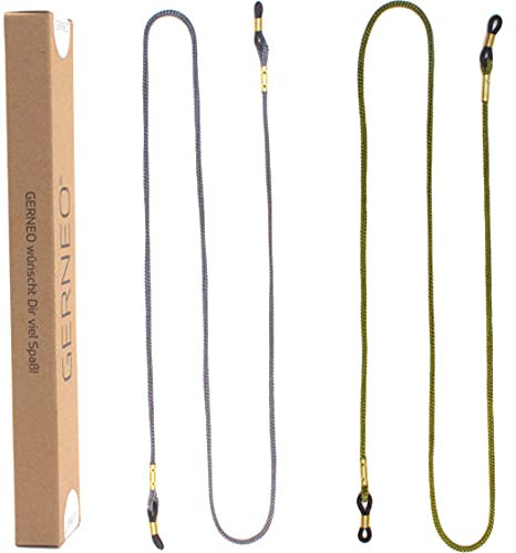 GERNEO® - DAS ORIGINAL - Premium Brillenband & Brillenkordel Unisex für Lesebrille & Sonnenbrille - goldene Halter - Grau & Grün - extra lang - 2er Pack