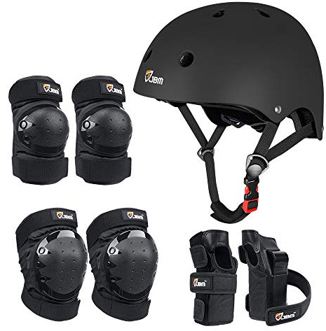 JBM Adult & Kid Skating Protective Gear Set for Beginner to Advanced, Skateboard Helmet Knee and Elbow Pads with Wrist Guards for Inline Roller Skating, Scooter, Skateboarding