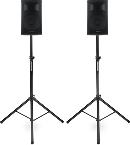 Pronomic E-210 MA Caja Activa de 10 400 Vatios Set con Soportes, Altavoces | Woofer: 10 (254 mm), Tweeter: driver de compresión de 1, SPL: 110 dB, Potencia: 100 vatios (RMS)/ 200 vatios (pico), 35 mm)