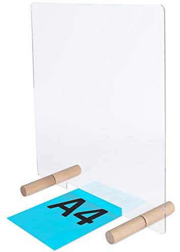 WANDKINGS Spuckschutz, stabile Füße aus Hartholz, Hustenschutz Niesschutz Virenschutz Thekenaufsatz Tischaufsatz Tresenaufsatz Transparent Acrylglas, kleine Durchreiche, Breite: 100 cm, Höhe: 50 cm