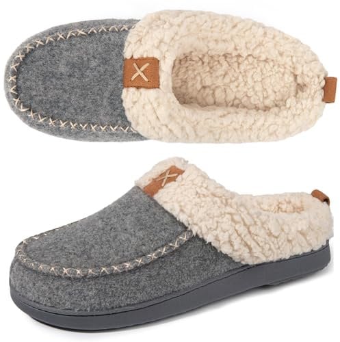 LongBay Women's Winter Slippers, Memory Foam Fluffy Moccasin House shoes with Warm Plush Fleece Lining Slip-On for Indoor Outdoor (5-6 UK, Grey)