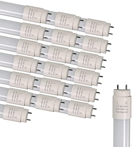 JANDEI - Pack 20 LED Röhre 120cm 18W, Neutralweiß 4200K, 2160 Lumen, Standard T8 G13 Stecker, Beleuchtung für Büros, Flure, Garagen, Handel, T8 220V. 1 Anschluss.