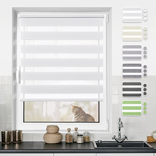 Doppelrollo Klemmfix ohne Bohren Rollos für Fenster ohne Bohren mit Bohren Weiß B45 x H130cm -Stoffbreite 41cm Rollo Fensterrollo Klemmrollos Fensterrollo innen lichtdurchlässig & verdunkelnd