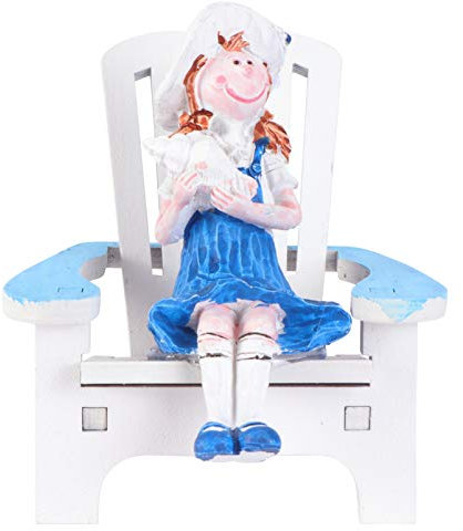 Amosfun Mädchen sitzend im Strandkorb aus Holz, nautische Figur, mediterraner Stil, Miniatur-Figur, Statue, Skulptur für Zuhause, Puppenhaus, Büro