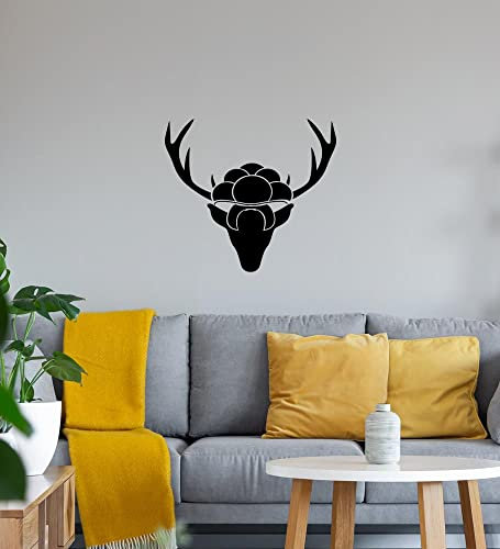 Hirschgeweih mit Bollenhut Wandtattoo Schwarz Aufkleber 40 x 36 cm