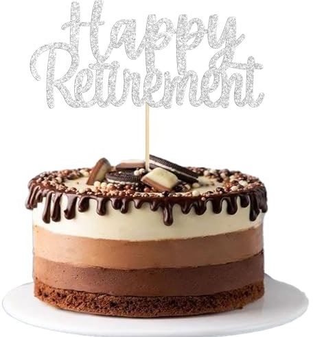 Gyufise Silberne Kuchendekoration mit Aufschrift Happy Retirement, für Ruhestandsparty, Kuchendekoration, Partyzubehör, 1 Packung