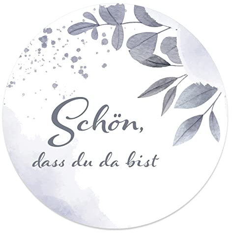 Aufkleber Schön dass du da bist 4,5 cm - Hochzeit Sticker ideal für Gastgeschenk in vielen verschiedenen Designs (40x Stück, Eisblätter)