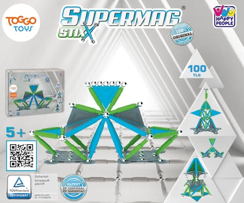 Happy People Supermag Stix Magnetisches Konstruktionsspielzeug (Supermag Stix 100-Teile) 60745 grün