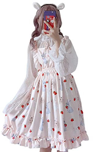 Himifashion Ensemble 2 pièces pour femme Lolita Fraise Lapin Imprimé Kawaii, rose, taille unique
