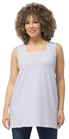 Ulla Popken Damen große Größen Übergrößen Plus Size Longtop, Classic Fit, Carré-Ausschnitt, ärmellos schneeweiß 50+ 807310200-50+