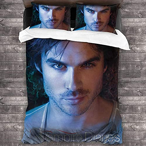 ANSSON The Vampire Diaries Bettwäsche-Sets,Damon Salvatore Kinder Bettbezüg und 2 Kissenbezug,Schlafzimmer dekorative Bettwäsche Hypoallergen (Single 135x200, V6)