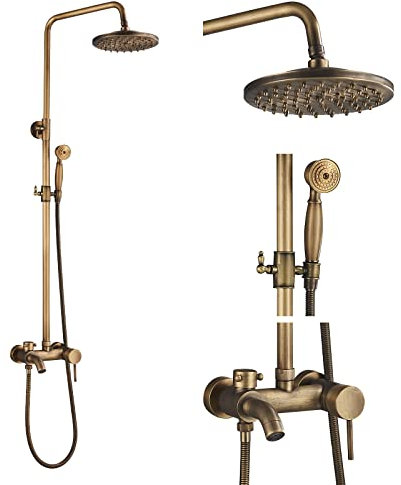 fyheast Columna de ducha con grifo de ducha de latón vintage Bronce Conjunto de Ducha Vintage Incluye Cabezal de Ducha de Lluvia 100-135cm