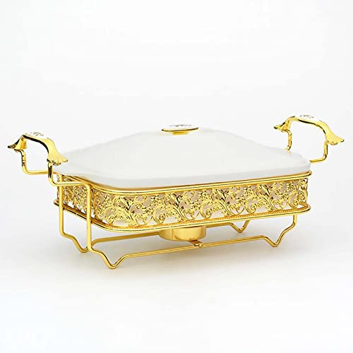 XQKXHZ White Ceramics Chafing Dish Buffet Chafer Set with Glass Lid & Fuel Holder, Full Size, Rectangle Food Warmer for Weddings Parties Christmas Catering Events,1.5L