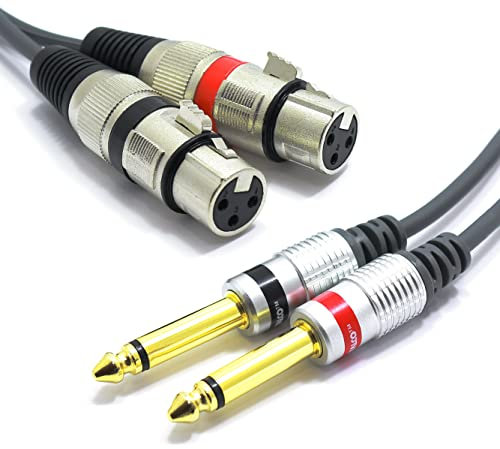 VITALCO 2x XLR Hembra a 2x Jack 6.3 Mono 3m Cable Audio Adaptador XLR de 3 Pines a Doble Jack 6.35 TS conectores estéreo Divisor de Audio 3-pin Cable de Micrófono