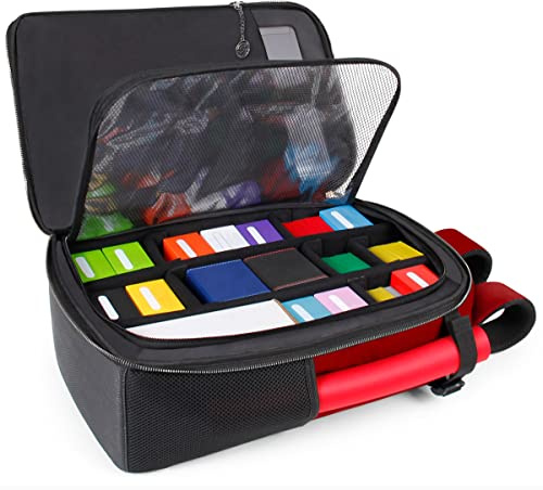 ENHANCE MTG-Rucksack - Sammleredition TCG-Rucksack für Deckboxen, gesleevte Karten, Spielmatten, MTG-Zubehör – anpassbare Kartenorganisation mit integriertem Card Defender Screen (Drachen Rot)