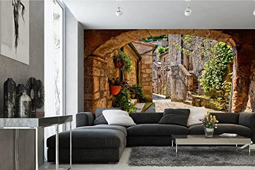 Vlies Fototapete GEWÖLBTE STRAßE IN DER TOSKANA 375 x 250 cm (inkl. Kleister) - Vlies Tapete, Wandtapete, Wandbilder - Tapete für Wohnzimmer Schlafzimmer, Büro, Küche - Montagefertig