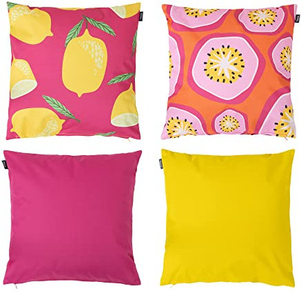 Bean Bag Bazaar Outdoor Cushions Filled, Fruity Collection, Multi Fruit Print, Set of 4, 43cm x 43cm, Water Resistant, Outdoor Cushions for Garden Furniture, Garden, Patio