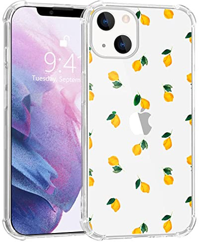 MAYCARI Lemon Case Clear for iPhone XR, Funny Fruit Pattern Transparent Shockproof Anti-Scratch Soft TPU Cover with Air Cushion for Men Women Boys Girls