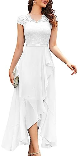 Bbonlinedress Robe de Cocktail Soirée Longue Femme Blanche de Demoiselle d'honneur Femme Cocktail Soirée Mariage Invité Bal de Promo Anniversaire en Mousseline de Soie White XL