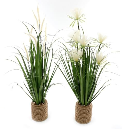Sil Plante Artificielle avec Fleurs Blanches avec Pot en Jute