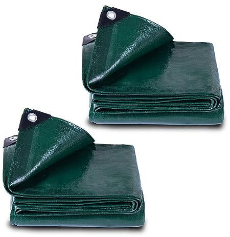 GZBtech Tarpaulin Waterproof Heavy Duty【3x4m 2Pack 150g/m²】,Weatherproof Tarpaulin Sheet with Eyelets,PE Tarpauline for Table and Chairs/Chicken run/Wood Logs/Fish Pond/Pool Cover Green