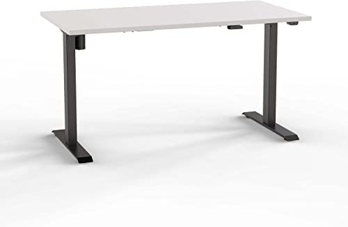 goodsforbusiness Schreibtisch elektrisch höhenverstellbar von 73,5-123,5 cm, Gestell schwarz, Kufen rechteckig, Ergonomischer Bürotisch, Steh-Sitztisch (Weiß, B 160 x T 80 cm)