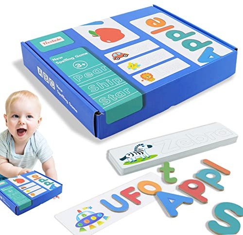 2 Pcs Zauber passendes Buchstabenspiel - See & Spell Passendes Buchstabenspiel für Kinder im Vorschulalter | 33 Karten und 78 Buchstaben entwickeln Alphabet-Wörter Rechtschreibfähigkeiten Block Higyee