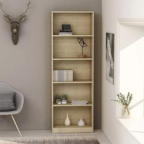 FIRBNUS Bücherregal 5 Fächer Sonoma-Eiche 60x24x175 cm Wohnzimmer Möbel Regal Schmal Lagerregale Wohnzimmer Regal Bücherregal Schmal Abstellraum Regal Bücherregal Holz Bücherregal Industrial