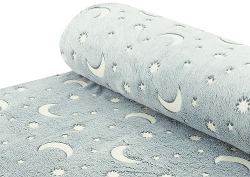 Wellnessfleece Stoff Fleece Coralfleece leuchtet im Dunkeln Mond Sterne grau - Meterware ab 25 cm x 165 cm - Stoff zum Nähen
