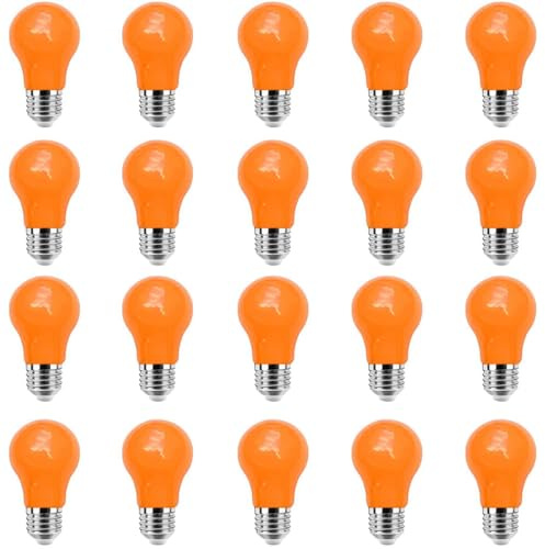 ZFQ Bunte Glühbirnen E27 3W, E27 Farbige LED lampen, E27 A50 Schraubkappe Orange Glühbirne, für Außen, Partys, Bühnen, Innendekorationen, 20er Pack