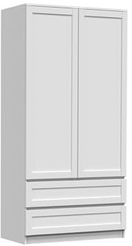 VBChome Kleiderschränk 90 x 50 x 180 cm Weiß 2 Türen 2 Schubladen Garderobenschrank Garderobe Dielenschrank Schlafzimmerschrank Flurschrank Wohnzimmerschrank Modern Design