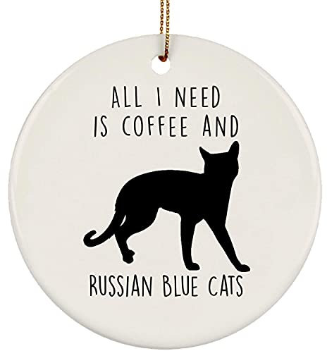 Weihnachtsbaumschmuck 7.3 cm, Russische Blaue Katzen-Silhouette Lustig Weihnachtsschmuck Mode Runde Keramik Ornament Ideal Christbaumschmuck Anhänger Für Neujahr Geschenk Weihnachten Holiday