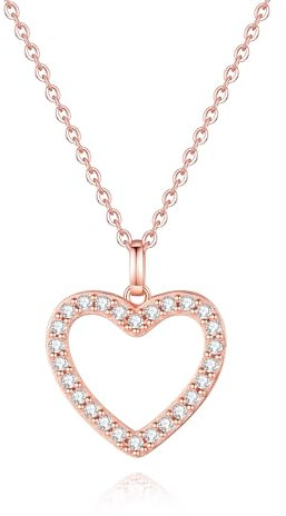 GAVU Collier Cœur Femme, Collier Argent 925 Plaqué Or Rose, Pendentif Cœur Zircon Cubique pour Femmes