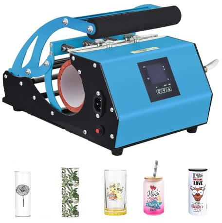 Mug Heat Press Machine, 20-30oz Portable Tumbler Heat Press Machine Sublimation Printing for Latte Mugs, Heat Transfer DIY Mini Tumblers Sublimation Mug Press for Home Office (Color : Blue)