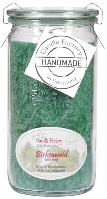 Candle Factory Mini Jumbo Duftkerze aus pflanzlichem Stearin im hitzebeständigen Glas der Marke Weck, ca. 70h Brennzeit, Duft: Birkenwald