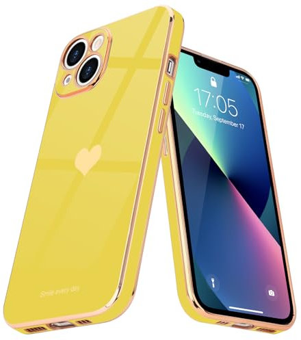 Teageo Coque Compatible avec iPhone 13, Mignonne Fille, Coque de téléphone de Luxe, Protection d'appareil Photo galvanisée, résistante aux Chocs, Coque de téléphone pour iPhone 13, Jaune