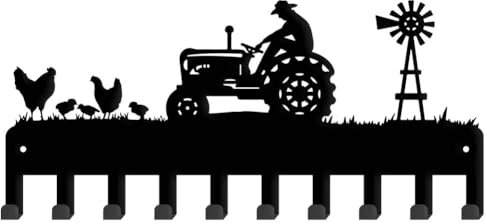 SUPERDANT Farm Metall Schlüsselhalter Traktor Wandmontierter Schlüsselorganisator Schlüsselhalter Mit Haken Zuhause Aufbewahrung Hut Kleidung Halskette Wohnzimmer Kinderzimmer Tür Wand Dekor 33×15cm