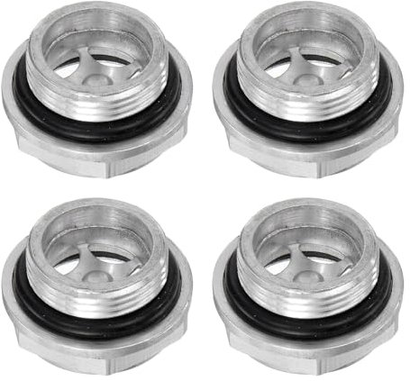 QUARKZMAN 4pz Vetro Spia Olio Compressore d'Aria 24 x 1,5mm Filettatura Maschio Indicatore Livello Liquido Lega Alluminio Testa Esagonale Finestra con O-Ring per Scatole Ingranaggi, Argento