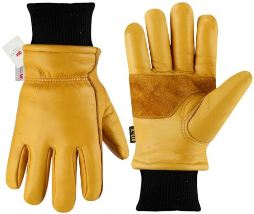 DLY Arbeitshandschuhe Winter,Leder Winter Arbeitshandschuhe,Winterarbeitshandschuhe Herren,Winddichte Thermo Arbeitshandschuhe für Fahren,Bau,Gerätebetrieb,Straßenmaschinen
