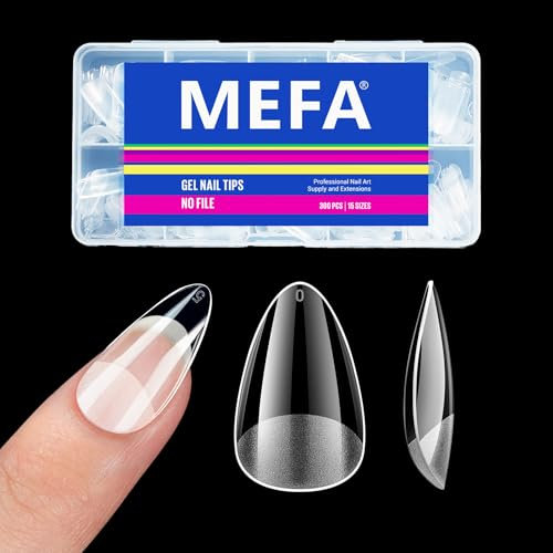 MEFA Faux Ongles, 300Pcs Capsule Americaine Ongles Semi Givré Capsules Gel Faux Ongles Ongle Pose Americaine, 15 Tailles Couverture Complète, Amande Courte