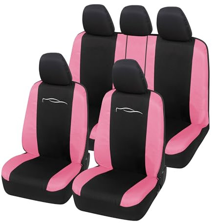 Auto Accessori Lupex - Set aus 9 Universal-Sitzbezügen für Racing, Farbe Schwarz und Rosa - Schutzbezüge für vorne und hinten, kompatibel mit Limousinen und Utilitarie