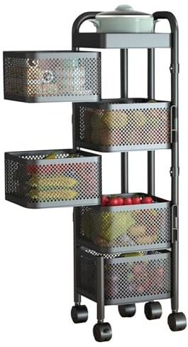 Carrello porta snack, carrello quadrato a 5 ripiani for frutta e verdura, con ruote, organizer in metallo, for cipolle e patate, porta snack, comoda soluzione for riporre gli alimenti in cucina.