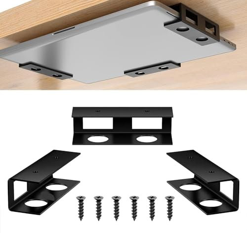 Jubepk Under Desk Laptop, Mount Stainless Steel, Laptop Holder Non-Slip, Laptop Desk Mount Space-Saving Laptop Holder Stylish Black Laptop Organizer, Reusable Desk Side Mount For Modems